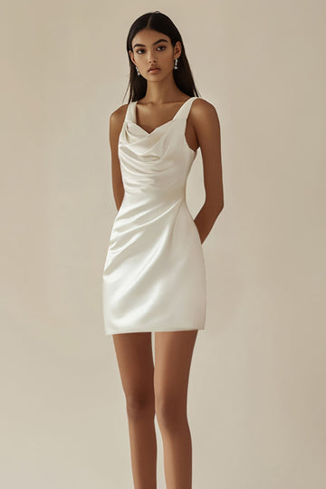 Satin White Bodycon Cowl Neck Short Graduation Dress